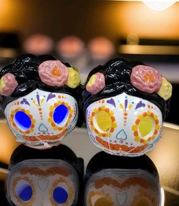 Cerámica Halloween Calavera Día de Muertos Calavera de Azúcar Luces Cambios Colores Nuevo - Imagen 1 de 3