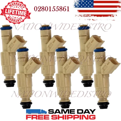 6x OEM Bosch Fuel Injectors for 2000 2001 2002 Mercury Cougar 2.5L V6 0280155861 - Image 1 of 4