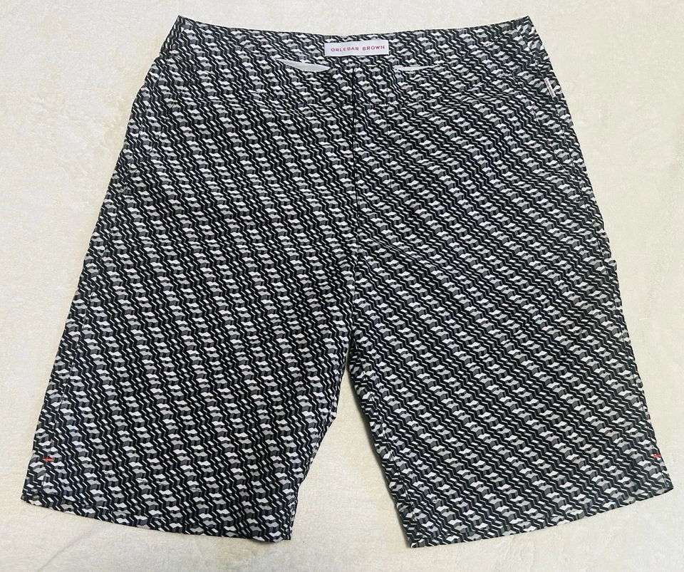 Orlebar Brown Shorts Mens Size 31 OB Classic Dane Beach Lined Swim Trunks Geo - Image 1 of 4