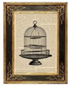 Runder Vogelkäfig Kunstdruck auf Vintage Buchseite Vintage Vogelkäfig Wohndeko Geschenke - Bild 1 von 3