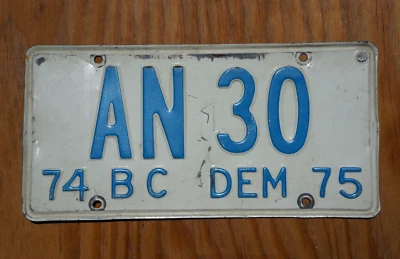 1974 1975 Baja California MEXICO DEALER License Plate # AN 30 - Image 1 of 3