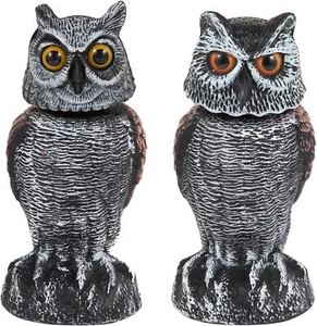 Fake Owl Decoys to Scare Birds Away from Gardens and Patios Rotating Head 2 Pack - Picture 1 of 7