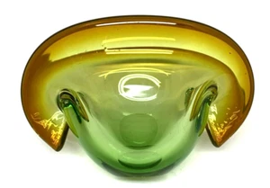 MCM Vintage 60er Jahre Grün & Bernstein Murano Sommerso Kunstglas Klappschale Schale - Bild 1 von 8