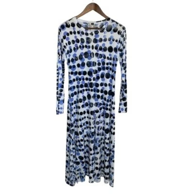 Vestido midi Annie Turbin feminino arte vestível tamanho P azul ponto preto elástico artístico - Imagem 1 de 4