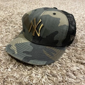 New York Yankees Camo Hat Gold Logo Mens New Era Size 7 3/8 Fitted 59Fifty MLB - Picture 1 of 16