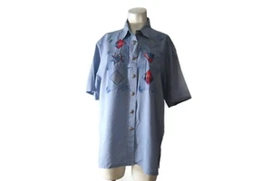 Vintage 70s 80s Koret City Blues Chambray Button Up Blouse Shirt - Picture 1 of 6