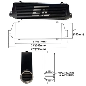 2.5" I/O Universal Front Mount Aluminum Intercooler 27.3"X7.08"X2.5" Black NEW - Picture 1 of 7