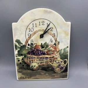 Vtg Santa Barbara Ceramic Design Tile Wall Clock Fruit Basket Country Arched Top - Picture 1 of 10