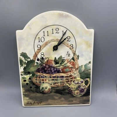 Vtg Santa Barbara Ceramic Design Tile Wall Clock Fruit Basket Country Arched Top - Image 1 of 4