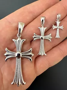 Gothic Cross Plain Real 925 Sterling Silver Pendant Necklace Hearts Of Chromes - Picture 1 of 24