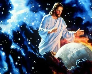 Catholic print picture- JESUS OVER EARTH - 8" x 10" ready to be framed - Picture 1 of 5
