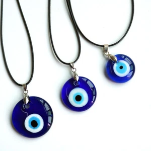 Glass Evil Eye Necklace Turkish Blue Eye Pendant Adjustable Long Eye Necklace - Picture 1 of 8