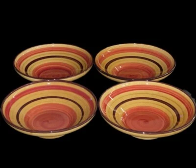 "Juego de 4 cuencos de pasta círculos amarillos/rojos de caja y barril 9,5"" X 2,75"" Portugal" Foto 1 de 4