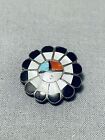 CUTE AUTHENTIC OLDER VINTAGE ZUNI TURQUOISE CORAL STERLING SILVER PIN OLD