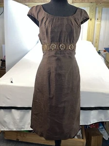 Adrianna Papell Women's Size 10 Brown Textured Sheath Dress Cap Sleeve Boat Neck - Picture 1 of 16