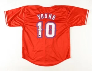 Camiseta de béisbol firmada por Michael Young de los Texas Rangers 7x All Star (tinta de playball) - Imagen 1 de 3