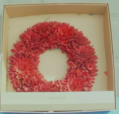 Smith & Hawken Large Red Curled Willow Balsa Wood Rose Wreath 21.25" Boxed - Image 1 of 4