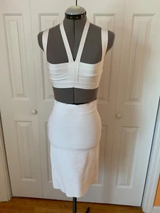 2 Herve Leger Forever 21 % BCBG Rock Damen weiß Bandage Crop Top Gr. M - Bild 1 von 19