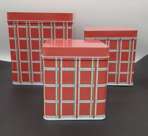Studio Nova Rose Plaid Square Nesting Kitchen Canister Retro Style Lot of 3 - Picture 1 of 16