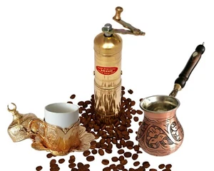 SET SOZEN Türkische Messing Kaffeemühle Mühle 17cm 6,75" KAFFEEKANNE KAFFEETASSE - Bild 1 von 4