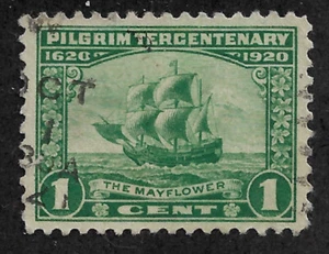 US #548 (1919) Mayflower (Pilgrim Tercentenary) - Tear & Thin - Used w/date - XF - Picture 1 of 2