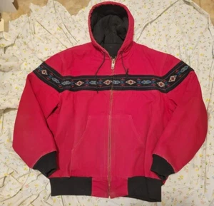 Vintage Carhartt Western Aztec Canvas Hooded Coat Jacket J78RED Mens Size XL XXL - Picture 1 of 23