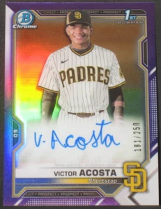 Victor Acosta 2021 Bowman cromo autógrafo novato refractor púrpura (181/250) #VA - Imagen 1 de 2