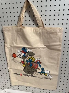 Vintage Smurf Tote Purse Bag Smurfette Canvas Peyo Schleich 15 By 20 NOS - Picture 1 of 7