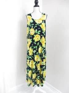 Jostar Stretch Knit Maxi Dress Women's L Yellow Floral Y2K Sleeveless Tank USA - Picture 1 of 6