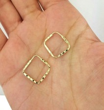 14K Yellow Gold Diamond Cut Hoop Earrings Square Diamond Shaped Small 18 MM