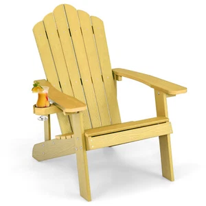 Patio HIPS Adirondack Chair w/Cup Holder Weather Resistant Outdoor 380LBS Yellow - Picture 1 of 12
