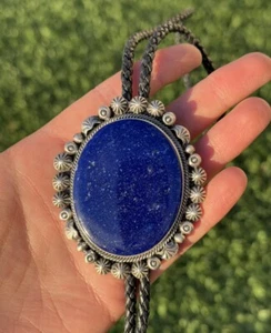 Native American 925 Sterling Silver Lapis Bolo Tie Pendant KY - Picture 1 of 12