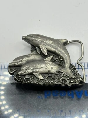 Bergamot Brass Works 1978 - 3 delfines con hebilla de cinturón H-145  Foto 1 de 4
