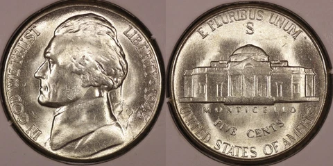 1945 S Jefferson Silver Nickel  CHOICE BU Cover
