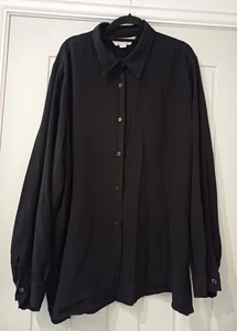 Vintage Marina Rinaldi Size 29 / XL Black Blouse Pure Silk Made in Italy Button - Picture 1 of 9