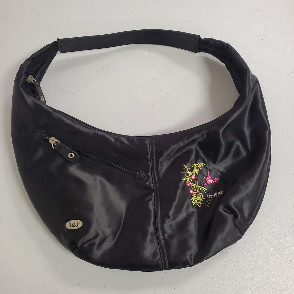Винтажный Lei женщин Y2K азиатский вышитый полумесяц атласная ручная сумка черный Coachella - Изображение 1 из 4