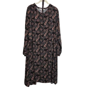 Loft Plus Womens Midi Dress Size 20 Gray Rust Floral Print Long Sleeve Rayon - Picture 1 of 6