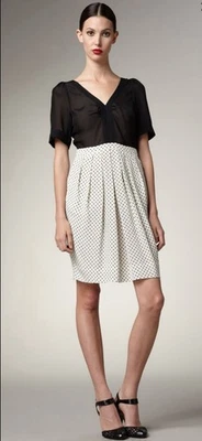 Vestido Marc Jacobs Negro Marfil Lunares Seda Plata Abedul Plisado Manga Froche Foto 1 de 4