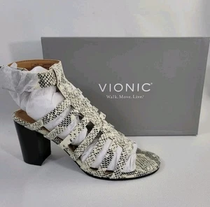 Vionic Sami Black & White Snakeskin Leather Ankle Heel Size 9.5 - Picture 1 of 13