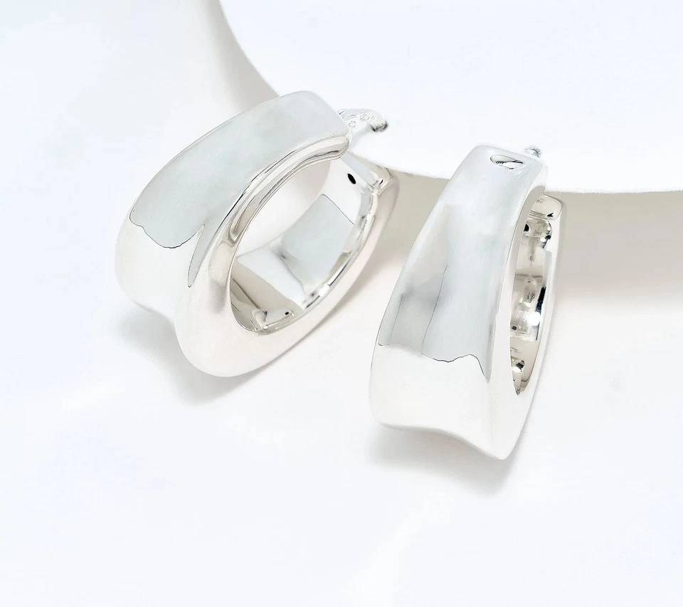 UltraFine 950银色渐变凹面中心环状耳环 — 第 1/1 张图片