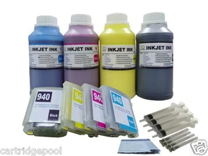 Refillable Pigment ink cartridge for HP 940 XL Pro 8500A with chip + 4x250ml ND® - Picture 1 of 1