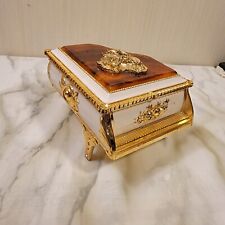 Grand Piano Jewelry Trinket Music Box White Gold and Tortoise Shell Overlay
