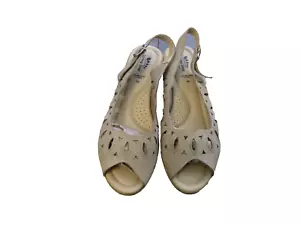 Spring Step Slingback Cutout tan Open Toe Buckle 2" Wedge Heel Sandals Suede 8 - Picture 1 of 8