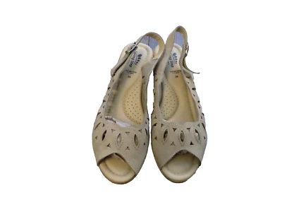 Spring Step Slingback Cutout tan Open Toe Buckle 2" Wedge Heel Sandals Suede 8 - Image 1 of 4