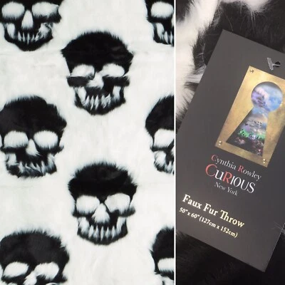 Cynthia Rowley Halloween Calaveras Imitación Piel Manta Negro Blanco Diseñador NUEVO Foto 1 de 4