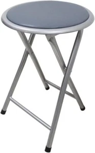 Padded Folding Stool Compact Round Seat Indoor Metal Frame for Home Office 45cm - Picture 1 of 10