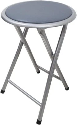 Padded Folding Stool Compact Round Seat Indoor Metal Frame for Home Office 45cm - Image 1 of 4