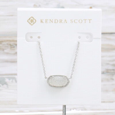 NWT Kendra Scott Elisa White Iridescent Drusy Pendant Necklace Silver Tone - Image 1 of 4