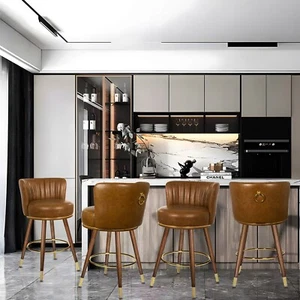 24" Upholstered Pub Stools Brown Counter Bar Stools for Kitchen Island Set of 4 - Picture 1 of 5