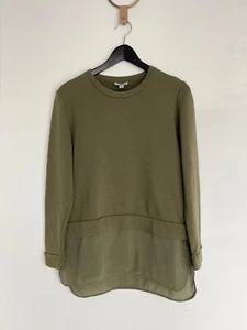 Cos Jumper Womens Small Green Silk Under Hem Crew Neck Sweater Longline S - Picture 1 of 3